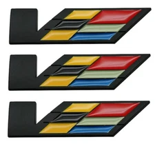 3pcs V Emblem Black 3D Metal Rear Fender Badge for CTS SRX STS Nameplate