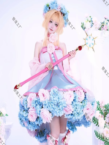 CardCaptor Sakura Kinomoto Sakura Fairy Dress Cosplay Clothing w/Flower Full Set - Picture 6 of 7
