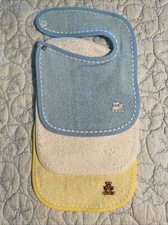 Dee Givens  Co Baby Bibs Lot Of 3 Blue White Yellow 100 Cotton Snap Close NEW