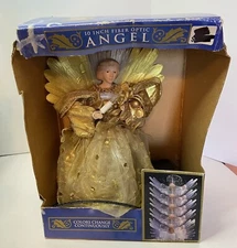 VINTAGE FIBER OPTIC 12" ANGEL, COLOR CHANGING TABLETOP DECORATION W/ BOX. WORKS!