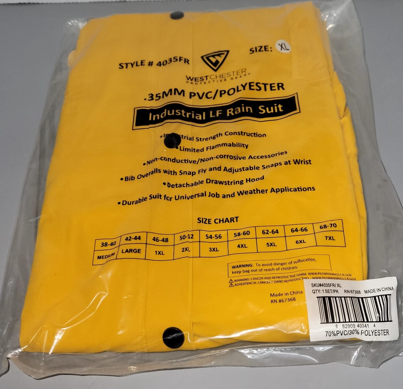 WestChester Limited Flammability 3-Piece Rain Suit 4035FR - Size XL (F9) image 1
