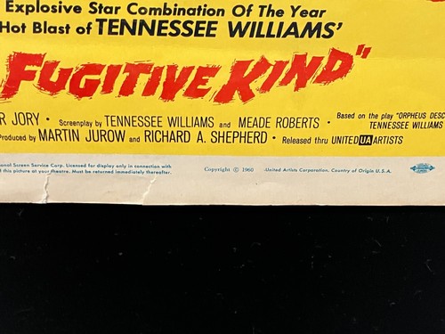 original 1960 THE FUGITIVE KIND Window Movie Card 14x22 - MARLON BRANDO - Picture 6 of 7