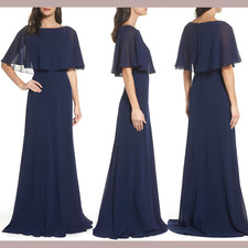 NWD 318 La Femme  10  Popover Chiffon Gown in Navy Blue S210
