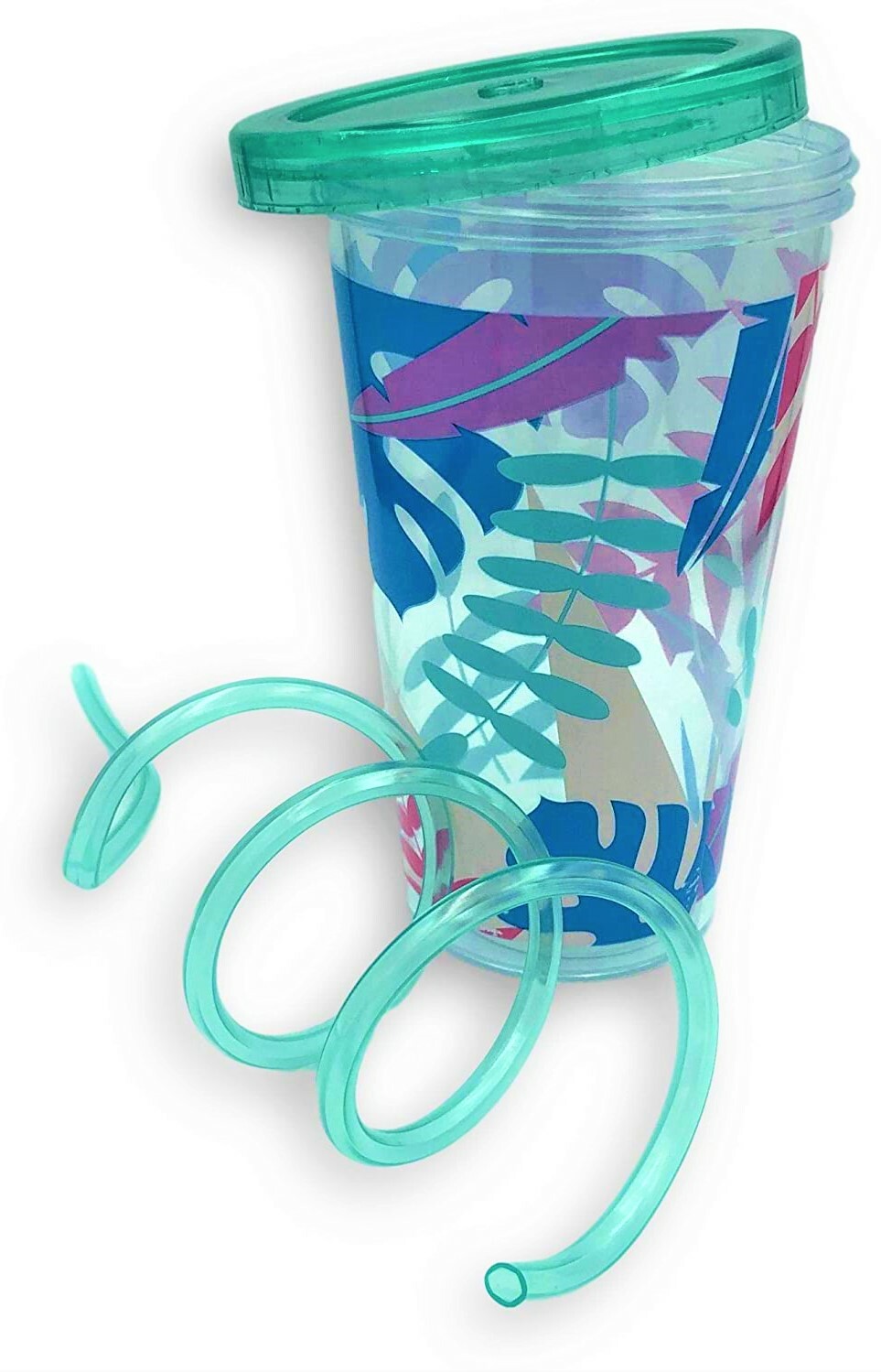 Printed CUP & SWIRLY Reusable STRAW Smoothie Drinking Tumbler Cup Lid
