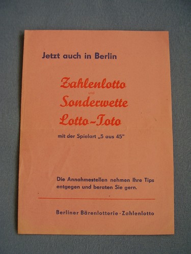 DDR Berliner Bärenlotterie Zahlenlotto Lotto-Toto jetzt auch in Berlin 5 aus 45 - 第 1/3 張圖片