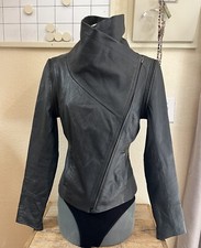 Guess By Marciano Leather Moto Jacket Zip Off Sleeves Soze Small Slate Gray
