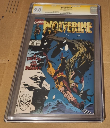 WOLVERINE 34 CGC Signature Series 9.0 Graded MARVEL COMICS 1990 WP SS Marc 12/90