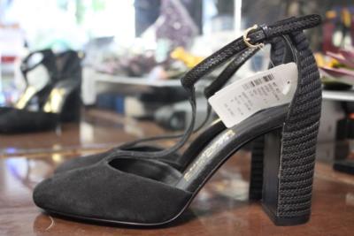 black suede t strap pumps