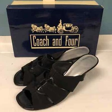 Coach and Four Sushem black patent kitten heel elastic strappy sandals size 8.5