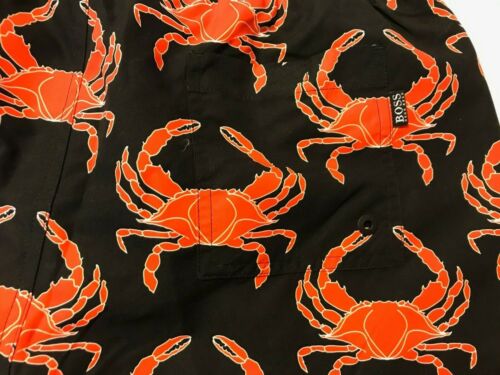 NWT HUGO BOSS Men’s LARGE 5 ½” Inseam Crab Swim Quick-DryTrunks Black/Red - Picture 2 of 8
