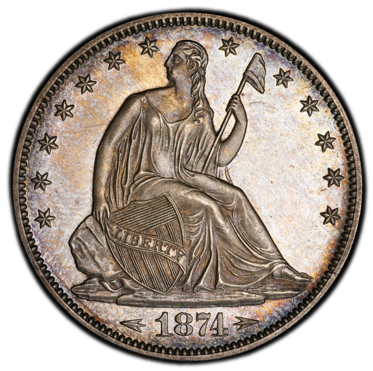 1874 Year Silver Seated Liberty US Half Dollars (1839-1891) for