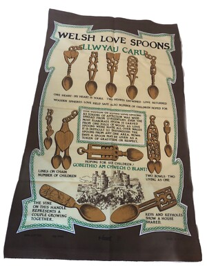Welsh Love Spoons Tea Towel Lamont Cotton New Brown Tan Custom Engagement Marry