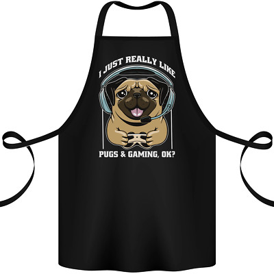 Love Pugs and Gaming Gamer Baumwollschürze 100% Bio