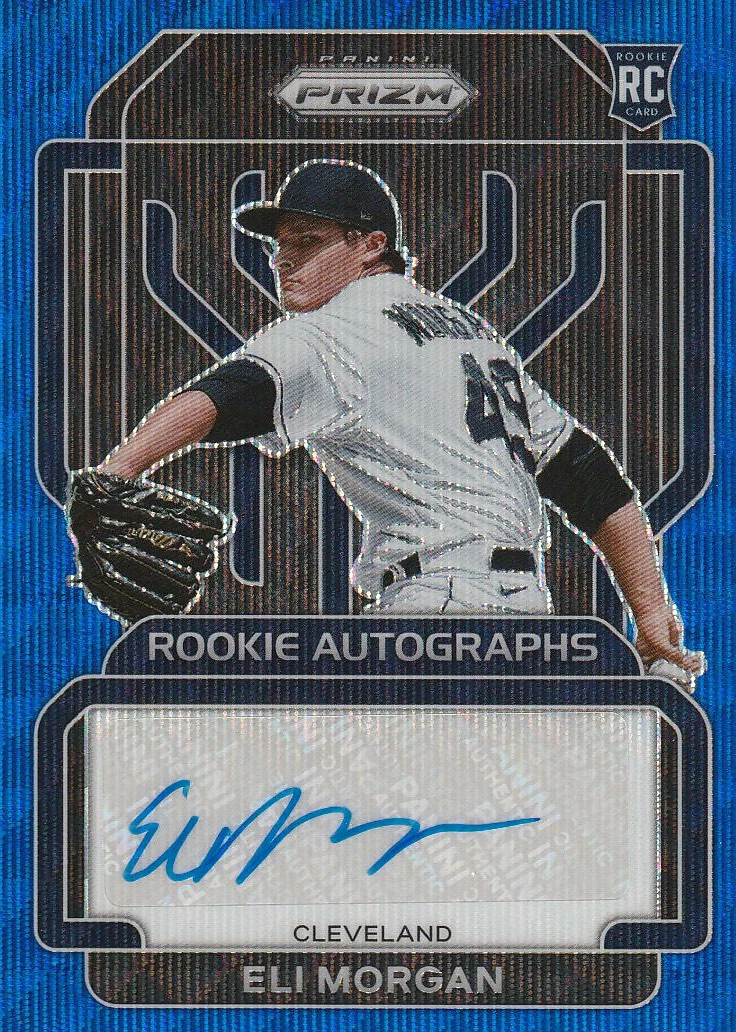 2022 Eli Morgan RC Panini Prizm #RA-EI Rookie Auto Blue Wave /50 - Guardians