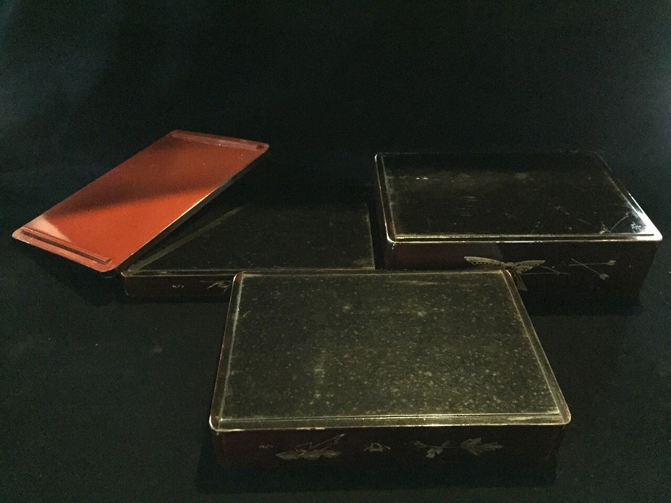 A0196 Japanese Wooden Lunch Box JUBAKO Vintage Lidded Three Stages