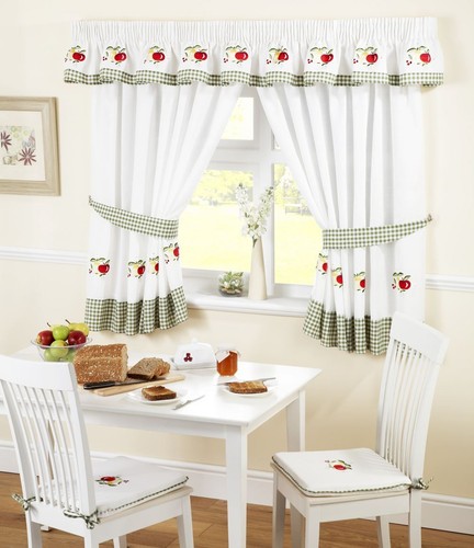 GINGHAM FRUITS KITCHEN CURTAINS / PELMET / CAFE PANEL / SEAT PAD RED GREEN - Picture 1 of 10