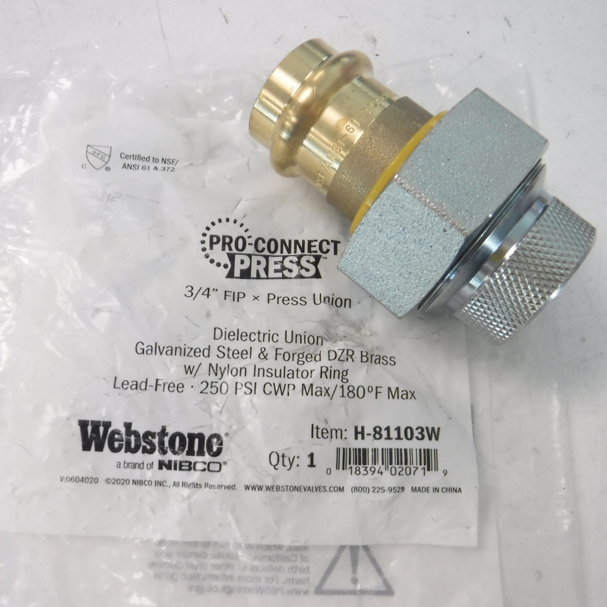 Nibco Webstone Dielectric Union 3/4