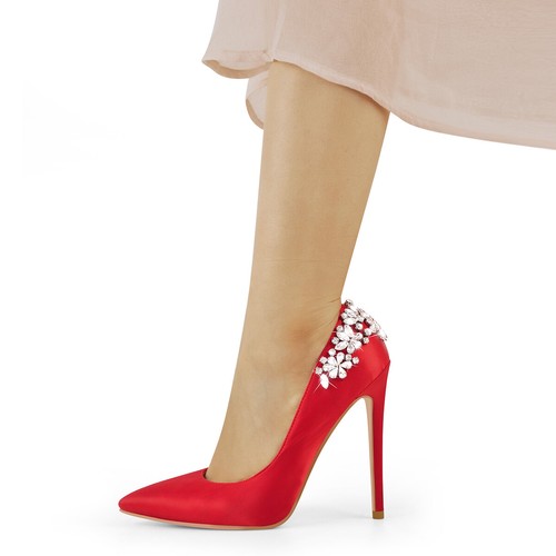 Onlymaker decolte donna tacco alto a punta slip on strass matrimonio stiletto - Foto 5 di 42