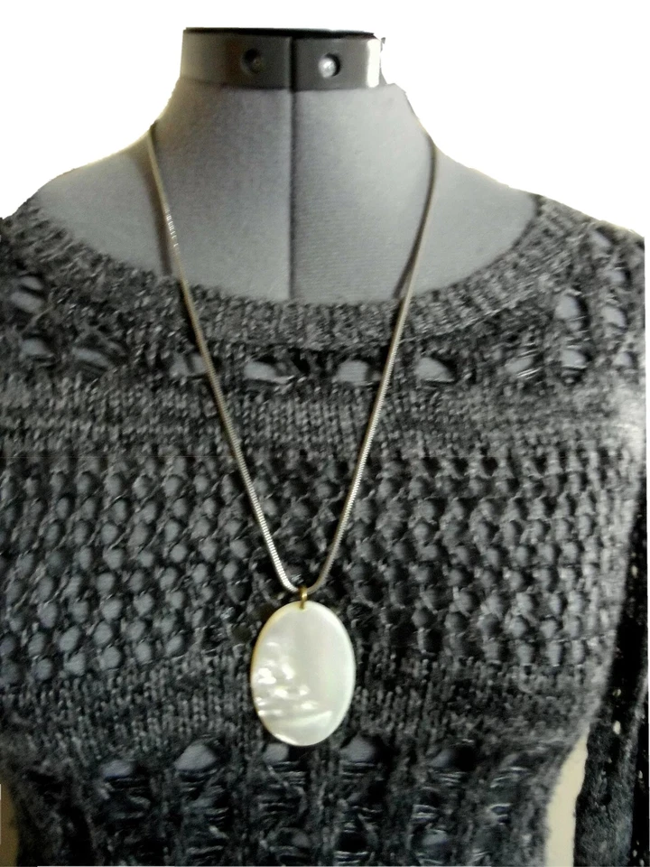 Collar Colgante MADRE PERLA ABULÓN 24" Eslabón Serpiente Marfil 2" Concha De Colección Foto 2 de 4