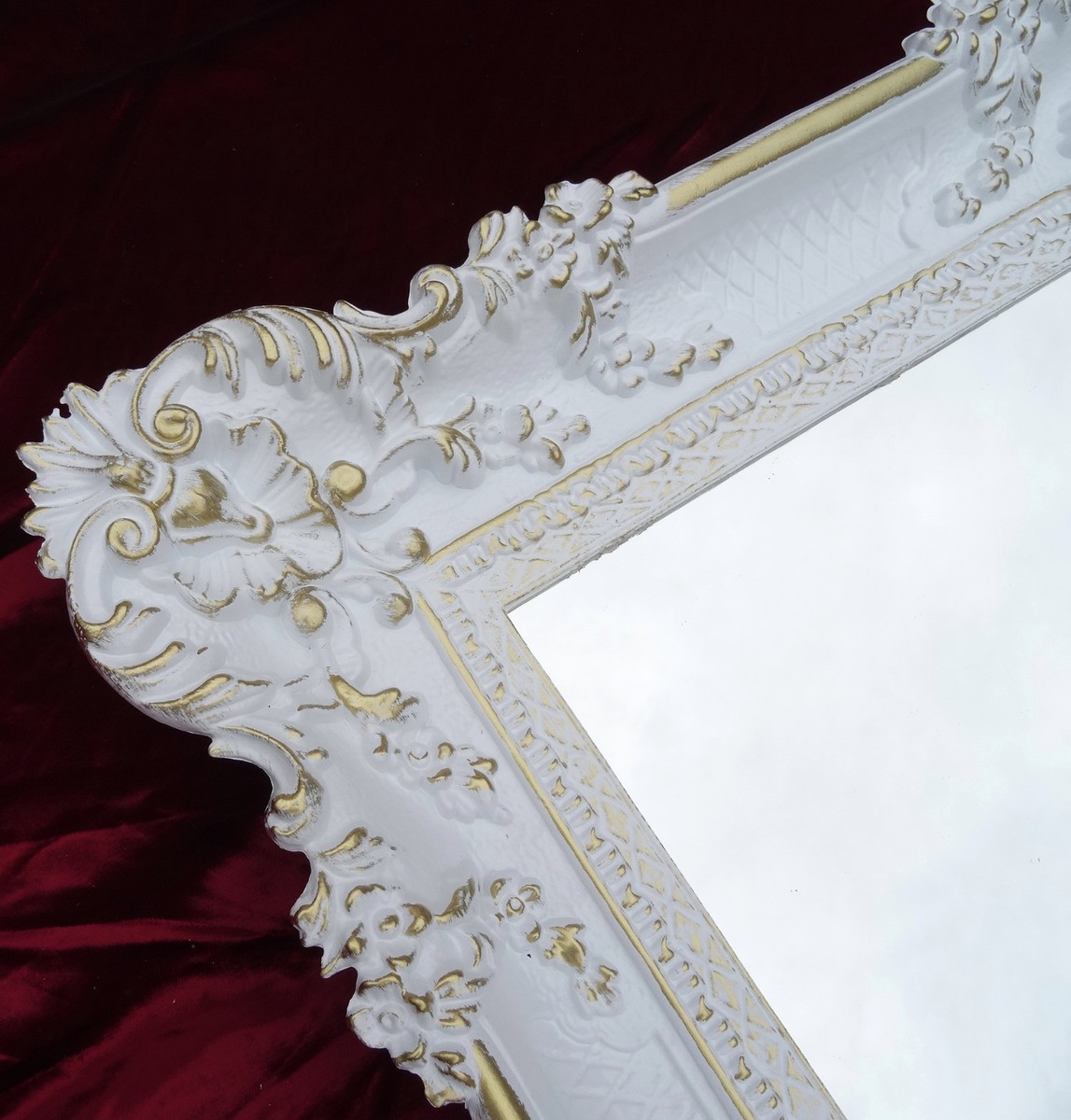 Miroir Mural Rectangulaire or Blanc Baroque Décoration Antique 96x57cm Neuf