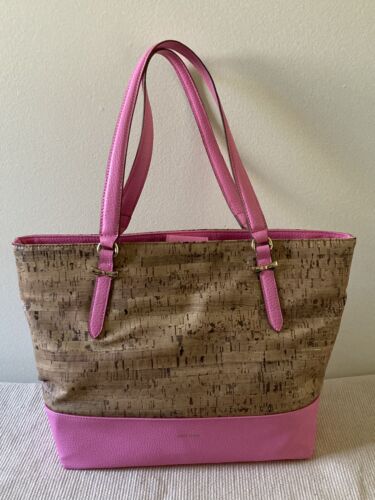ANNE KLEIN Faux Cork Tote Bag Purse Pink Trim EUC - Picture 2 of 7
