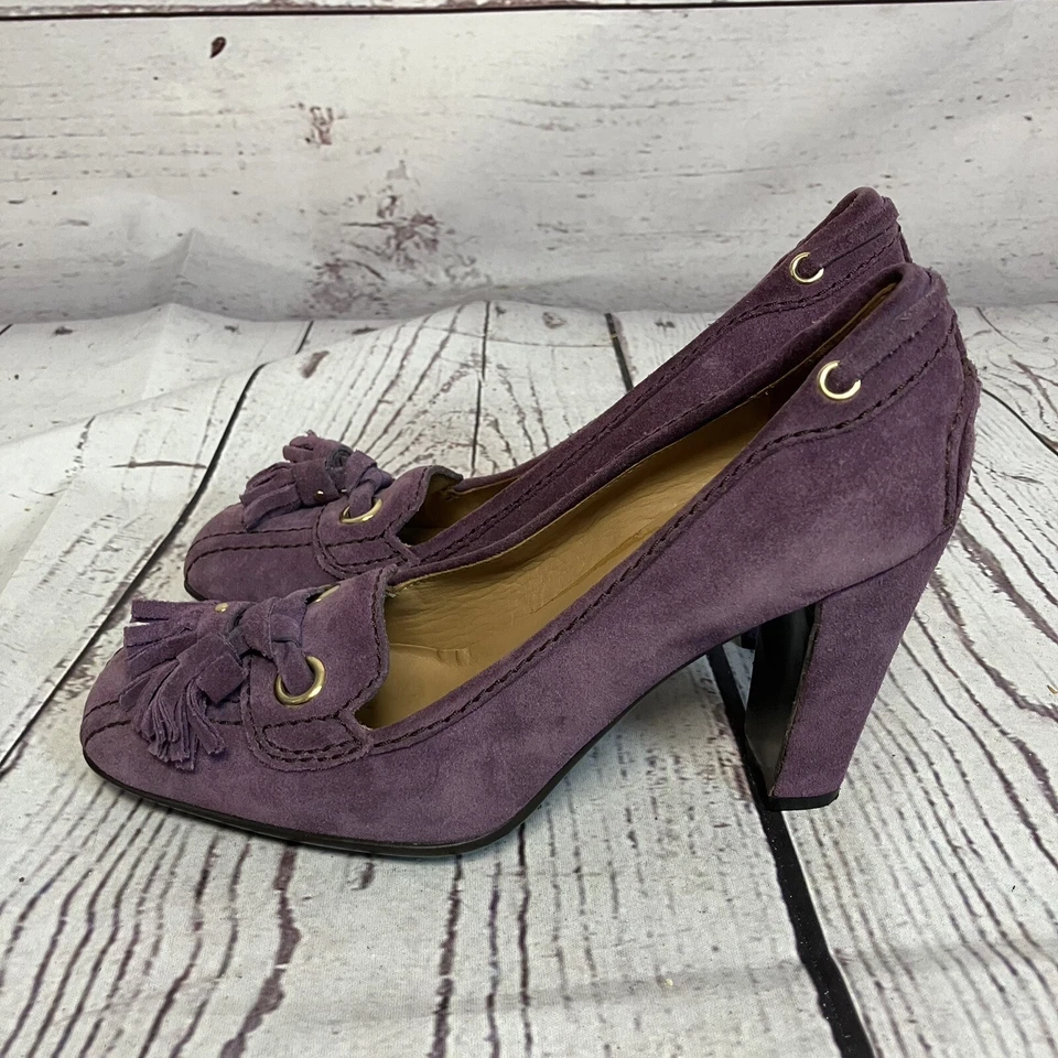 Zapatos de salón The Original Car para mujer 37EU 6.5US púrpura gamuza borla tacón Foto 3 de 4