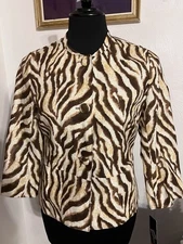 Rafaella Jacket Womens Size 8 3/4 Sleeve Animal Print Brown White Jacket NWT $72