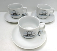 VINTAGE SET OF 3 GREEK STEAMLINER NAVAL SHIP WARE CUPS AND SAUCERS CZECH
