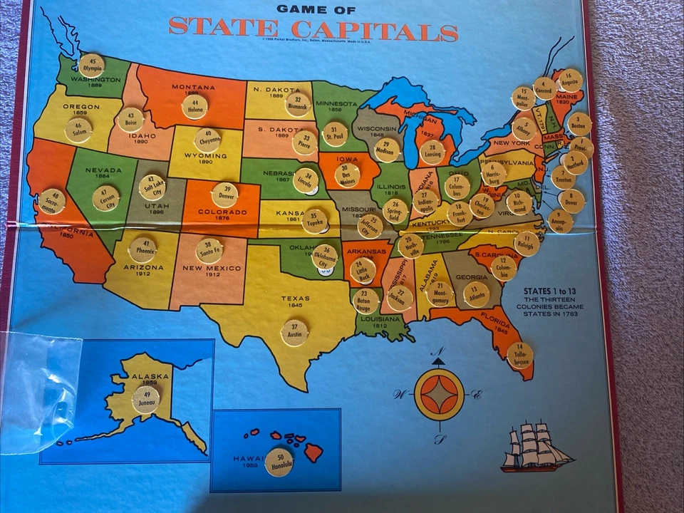 Game of State Capitals Parker Brothers 1966 COMPLETE Vintage Board Games - Image 3 of 4