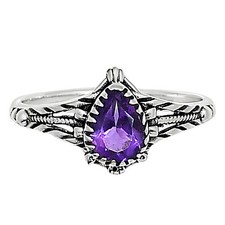 Natural Amethyst - Brazil 925 Sterling Silver Ring s.8 Jewelry R-1345