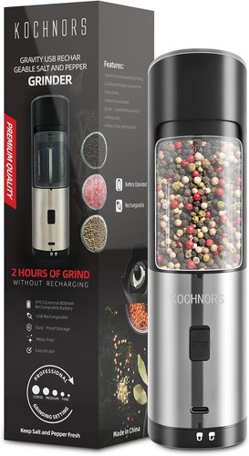 USB Rechargeable Pepper Grinder, Gravity Electric Pepper Grinder with 6 Level...