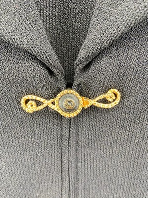 St. John Marie Gray Blazer Jacket Womens 8 Black Santana Knit Gold
