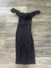 Reformation Bettina Black Ribbed Off Shoulder Midi Dress Sz S Minimalist