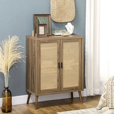 HOMCOM Sideboard Buffet Cabinet with Rattan Door Adjustable Shelf Brown