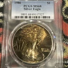 1986 PCGS MS68 TONED Silver American Eagle - US 1 oz SAE Coin $1