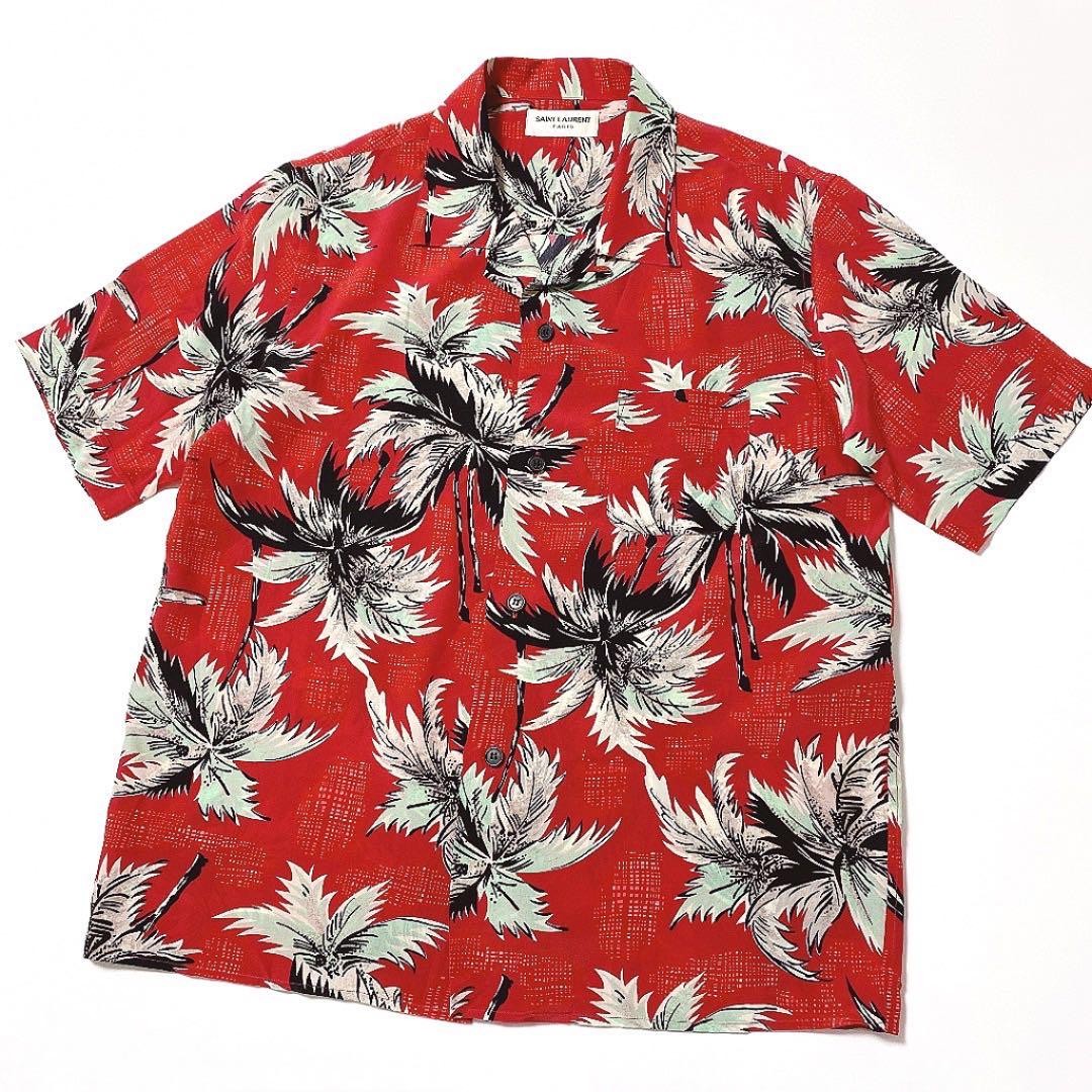 Camicia a maniche corte usata 2014 SS Saint Laurent Paris seta Aloha taglia 37