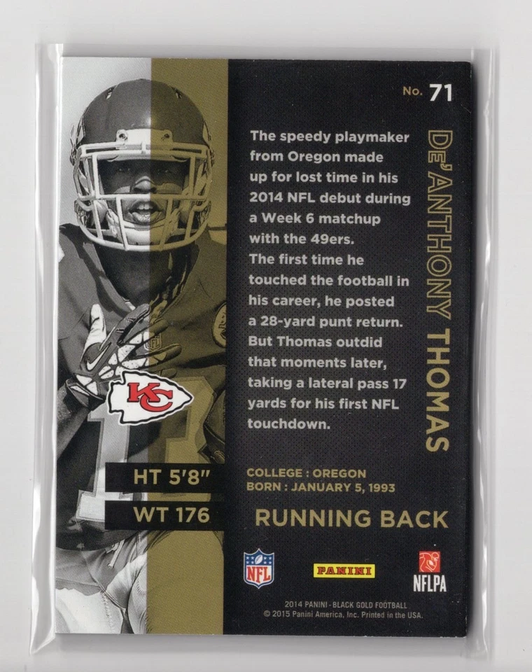 2014 Panini Black Gold SP/199 De'Anthony Thomas #71  RC - Image 2 of 2
