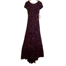 Adrianna Papell Sequin NYE Gown Sz 2 Holiday Purple Scoop Back Maxi Dress Formal