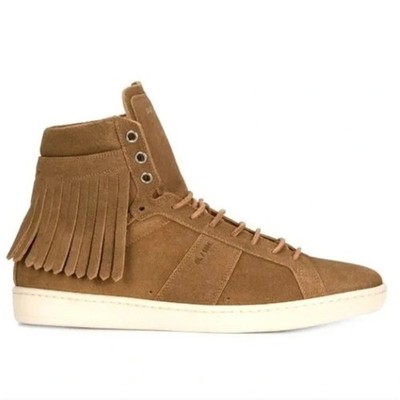 SAINT LAURENT SL/18H Fringe High-Top Sneaker Suede Tan Camel Sz 43/US 10 $795