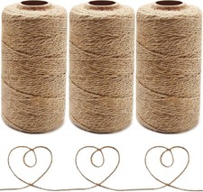 Jute Twine String Hemp Rope - 984 Feet 2mm 3ply Natural Burlap Cord Rolls 3 Pcs