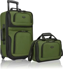 U.S. Traveler 2 Piece Expandable Softside Luggage Set 21" Carry on Tote Green