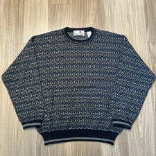 Vintage Florence Tricot Wool Sz L Sweater Multicolor Geometric Grandpa 80s 90s