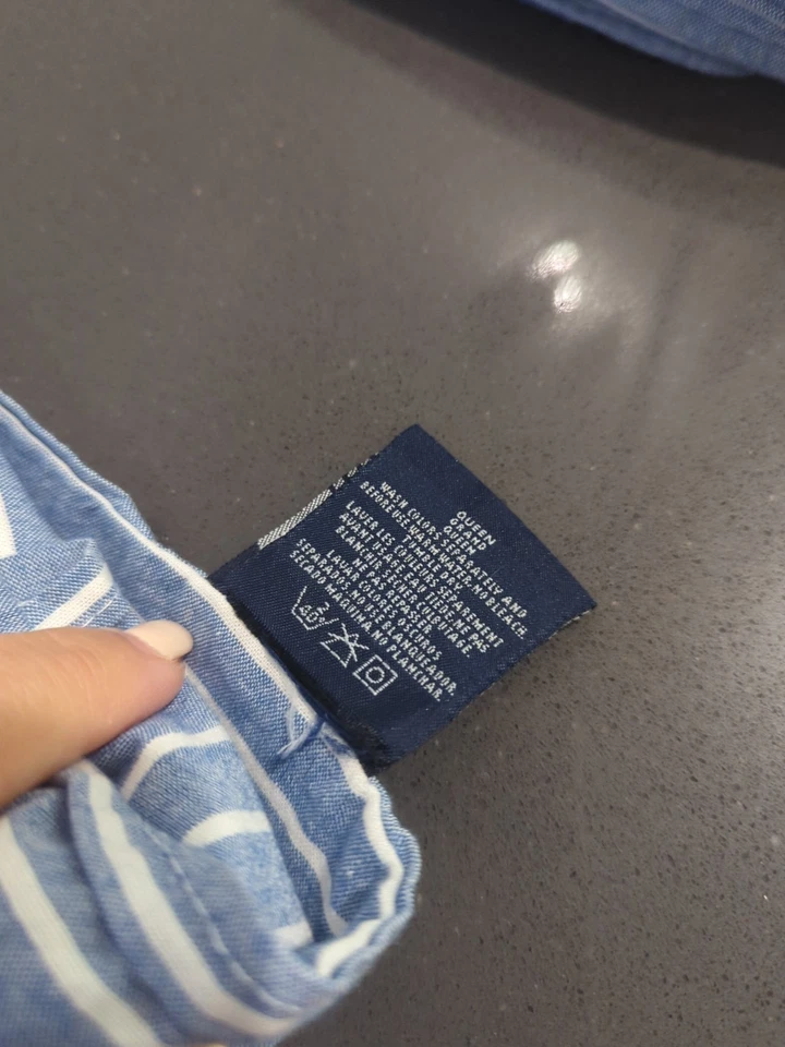 De Colección Ralph Lauren Chambray Azul Rayas Queen Sábana Plana 100% Algodón EE. UU. M57 Foto 4 de 4