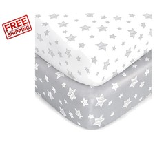 2 Pack Fitted Crib Sheets in Soft Microfiber - Grey White Star Designs