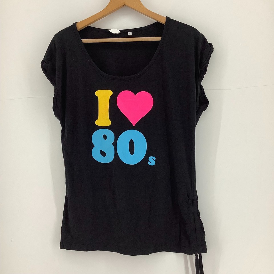 SkinniFit Black I Love 80s Slogan T-Shirt Top Women's Size XL