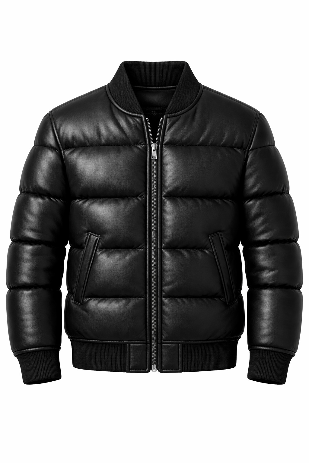 Men’s Black Sheepskin Leather Puffer Jacket – Zip Closure Handmade Winter Coat