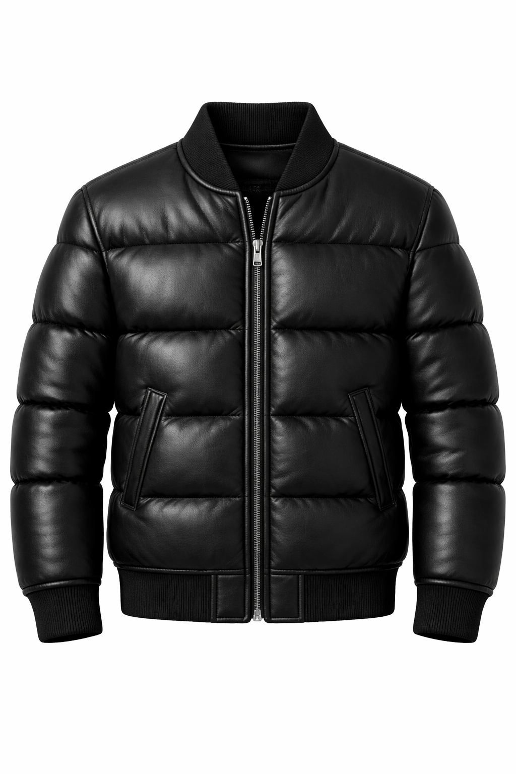 Men’s Black Sheepskin Leather Puffer Jacket – Zip Closure Handmade Winter Coat