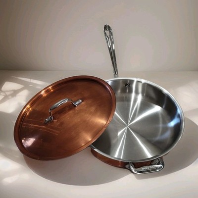Rare All-Clad C2 Copper Clad 3 QT Sauté Pan w/ Matching Solid Copper Lid USA