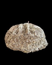 Antique Jewish Silver Thread Embroidered Kippah Yarmulke Spanjer Arbeit Hazan
