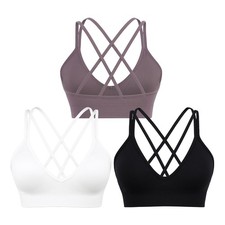 Sports Bra for Women,V-Neck Strappy Sports Bras Padded Criss Cross Back Low S...